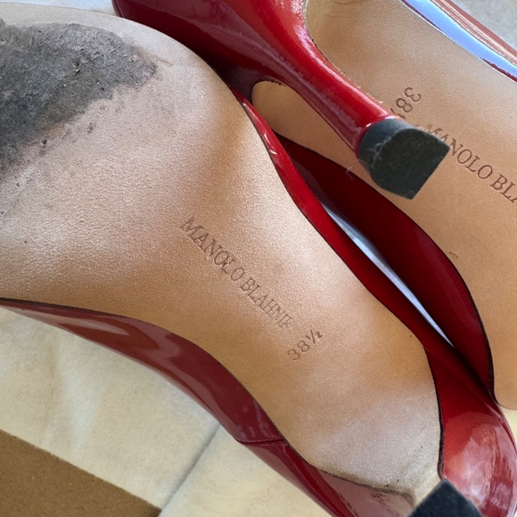 MANOLO BLAHNIK Size 7 Red Patent Leather Ankle Strap Pointed  Red patent Manolo Blahnik high heels